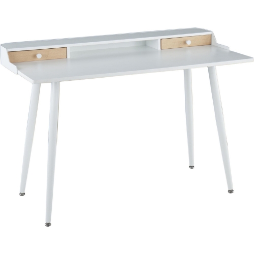 Harvey Desk in White Wood, Natural Wood & White Steel